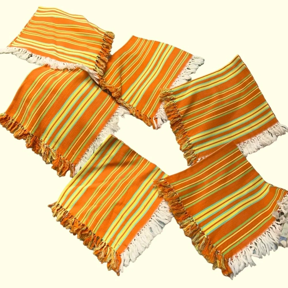 Sunset Stripe Dreams NEW fringe trim set 6 napkins